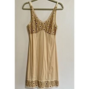 VTG Floral Beige Slip Dress Boho Hippie 1970s Style Small Midi Length